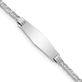 14k White Gold Polished Semi-Solid Chain/Solid Plate Anchor Link Soft Diamond Shape 25.5x7.8mm Plate 8 inch ID Bracelet